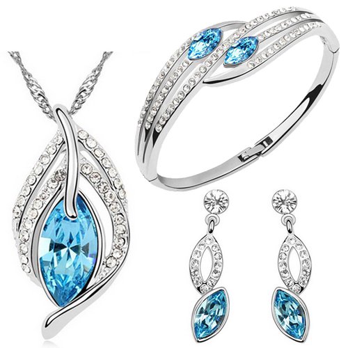 Crystal Leaf Feather Eyes pendant set and elegant bracelet combo for Women