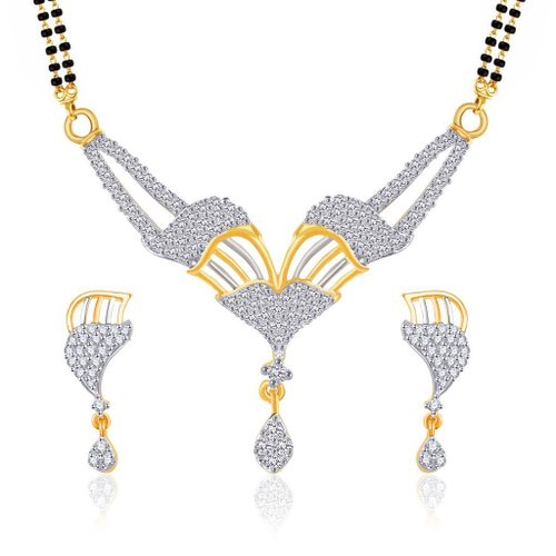 VK Jewels Gold And Rhodium Plated Mangalsutra pendant set with Earrings for Women-MP1165G [VKMP1165G]