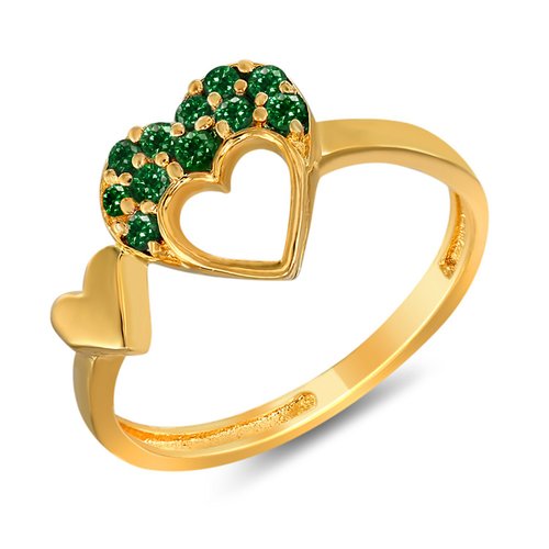 Mahi with Swarovski Crystals Green Double Heart Gold Plated Valentine Love Ring for women FR1104001GGre