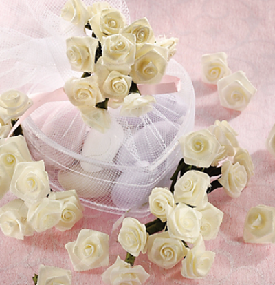 Ivory Ribbon Rose Favor Accents