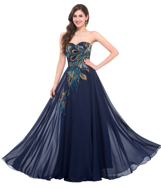 Dresses 2016 Black/Purple/Blue/Navy Blue Embroidery Peacock Dress Abendkleider